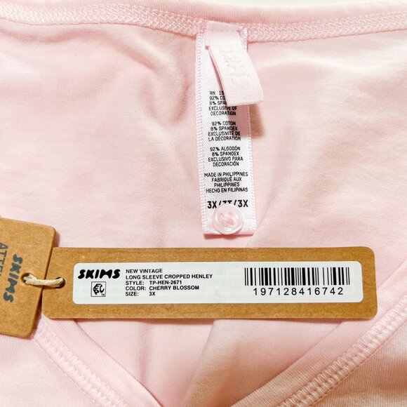 NEW VINTAGE LONG SLEEVE CROPPED HENLEY  CHERRY BLOSSOM / 3X - Picture 6 of 6